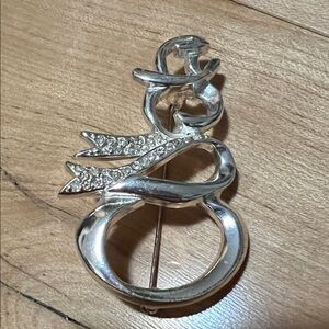 Vintage Silver-tone Snowman Brooch with Rhinestones